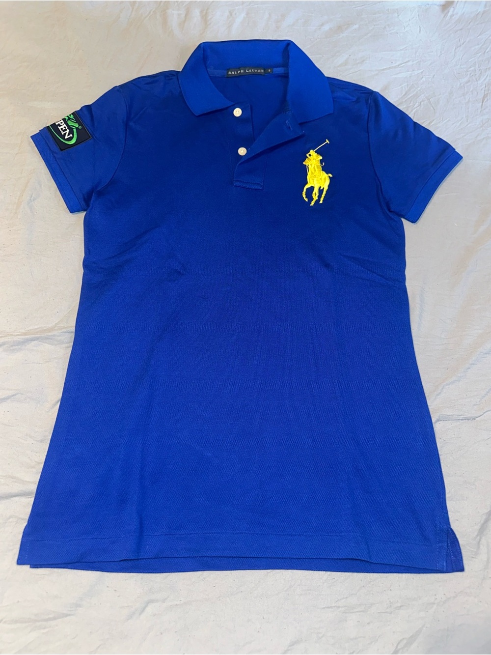 Polo by Ralph Lauren Women's Royal Blue Short Sleeve Polo with Yellow Logo